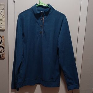 Men's Teal Quarter-Button Pullover with Stand Collar